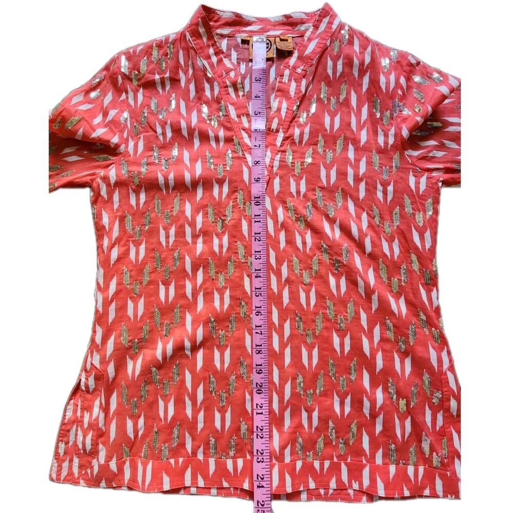 Tory Burch Cotton Tunic Top Sequin Embellished Geometric Flare Sleeve Sz 10 - Picture 9 of 9
